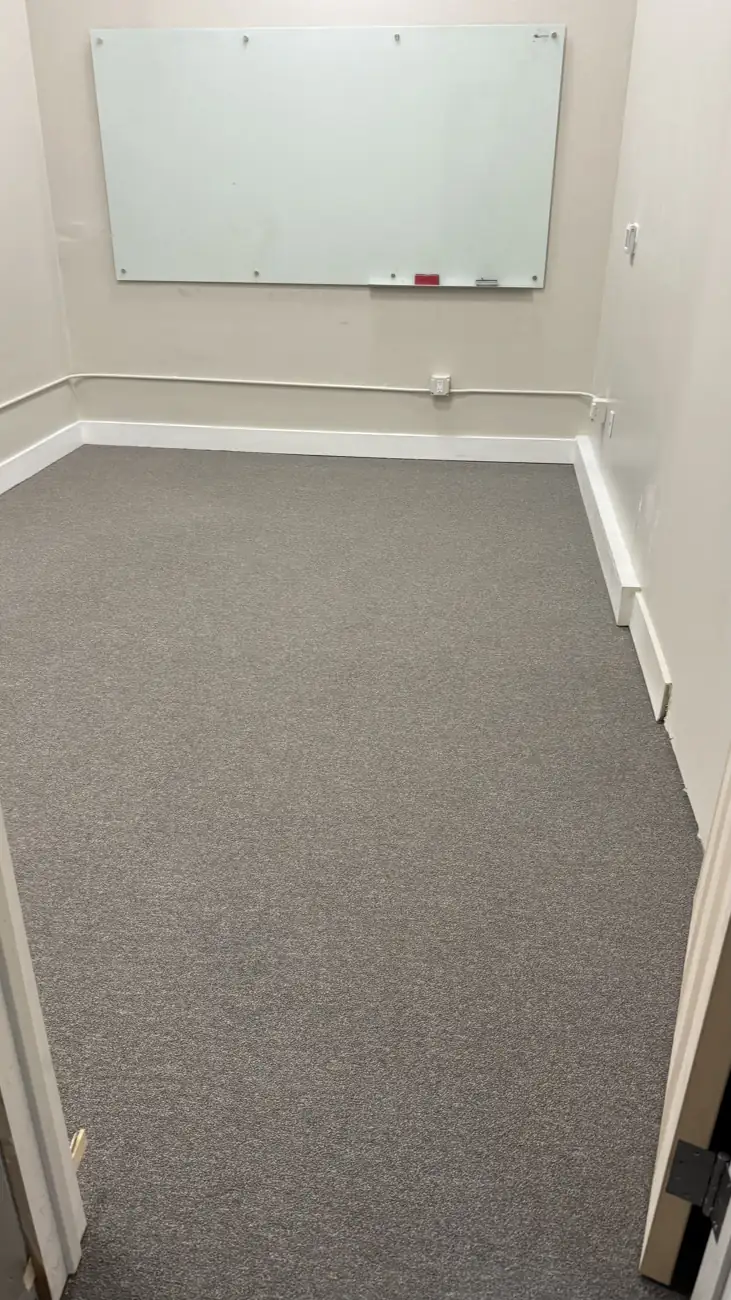 Office carpet after commercial deep cleaning, traffic lanes removed