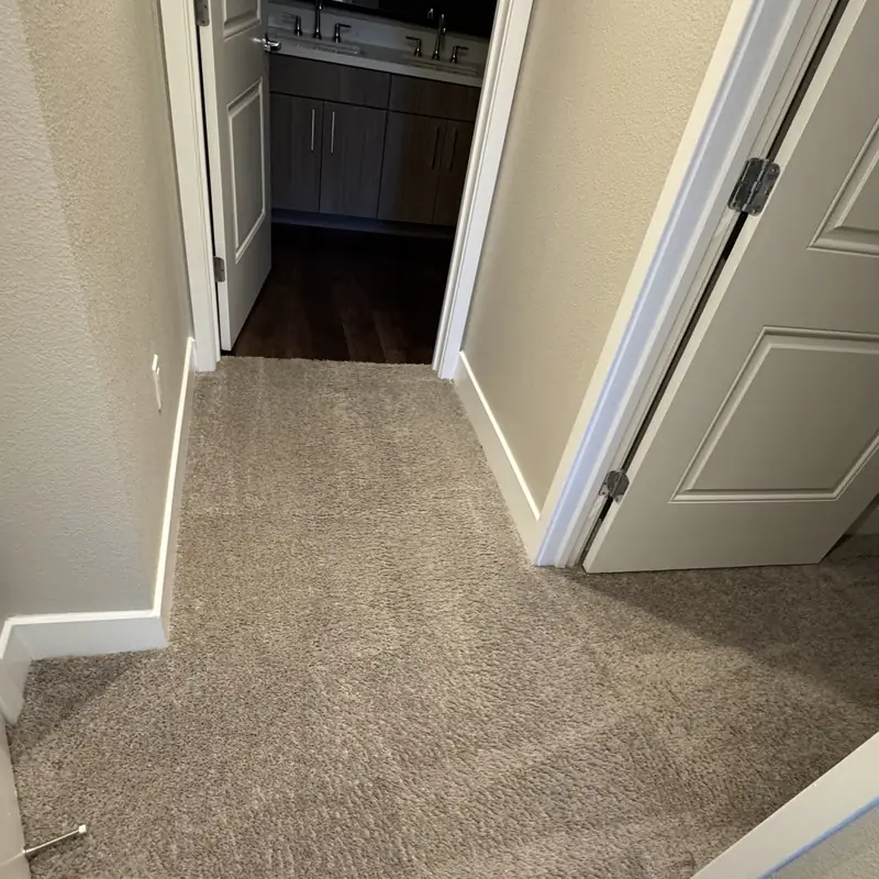 Hallway and doorway carpet after move-out cleaning