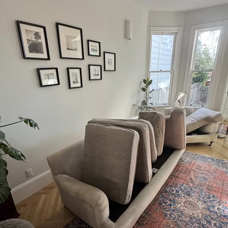 Living room with cleaned Persian rug and cream sofa in San Francisco