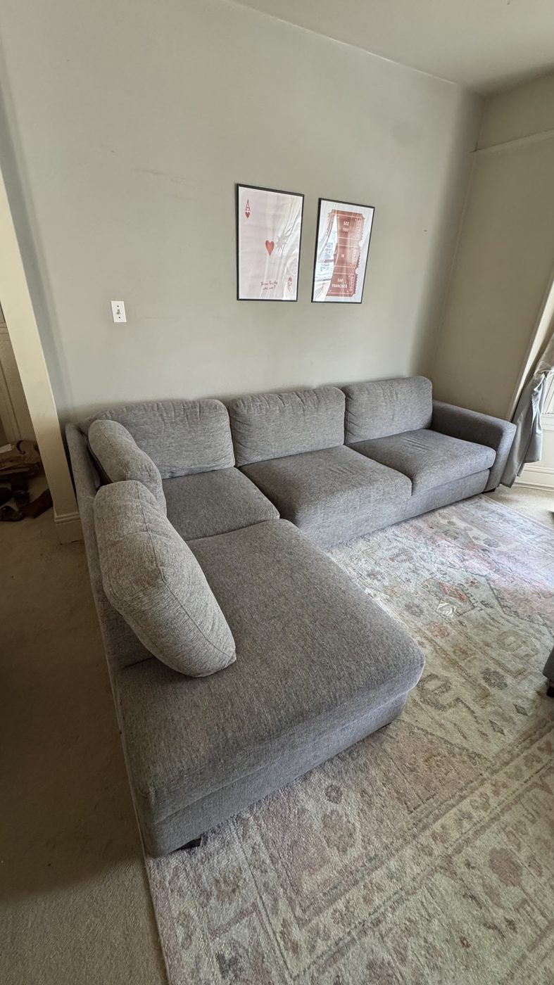 Light gray sofa in a bright San Francisco living room after cleaning