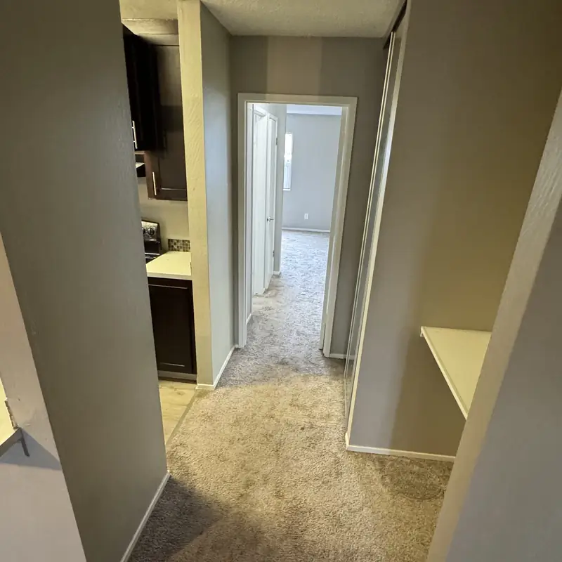 Hallway and doorway carpet in an empty Sunnyvale apartment