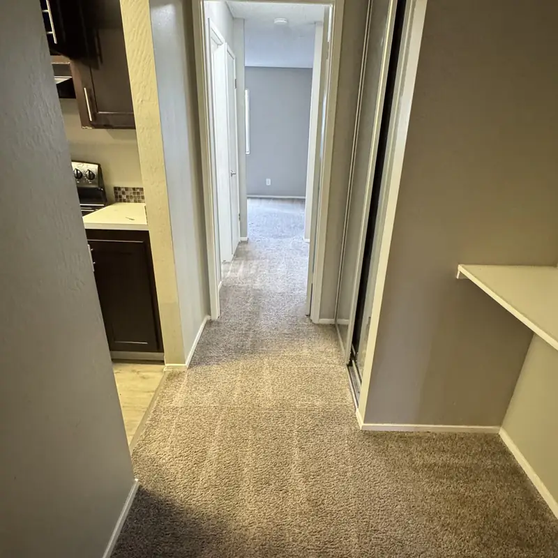 Hallway and closet area cleaned during apartment turnover