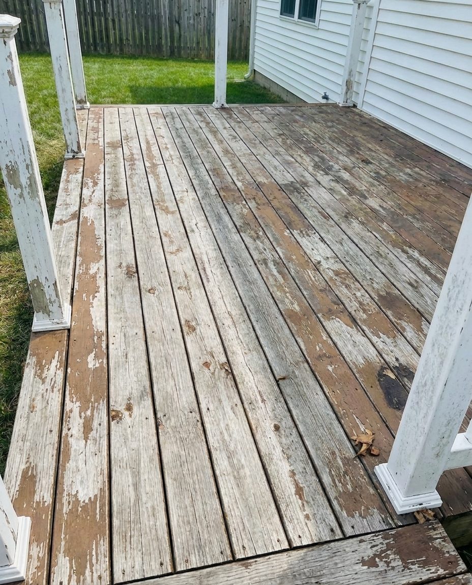 Weathered deck before painting