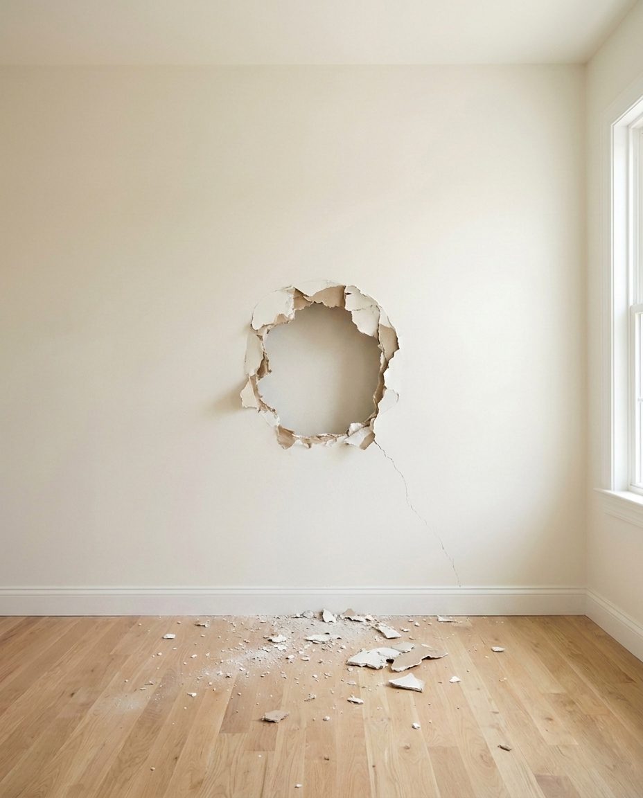 Hole in drywall before repair