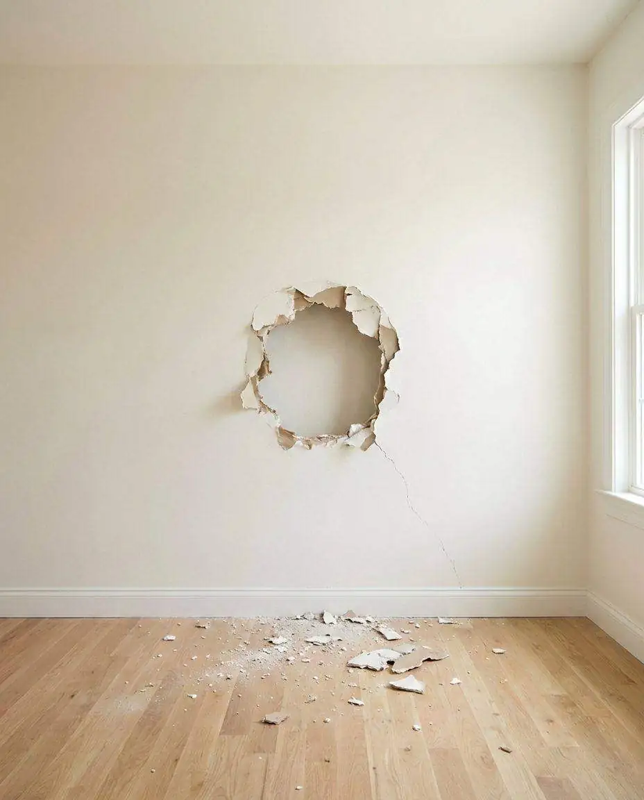 Hole in drywall before repair