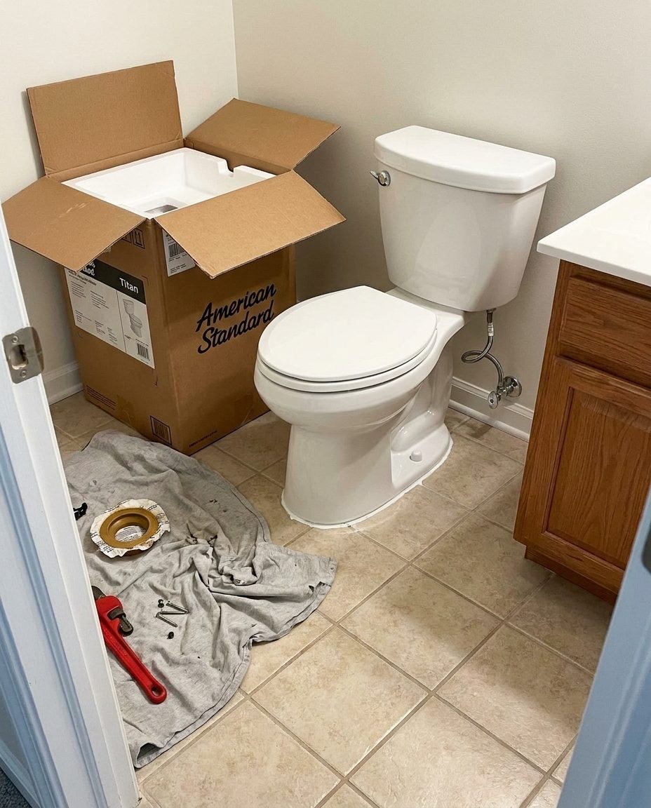 New modern toilet installed in the bathroom