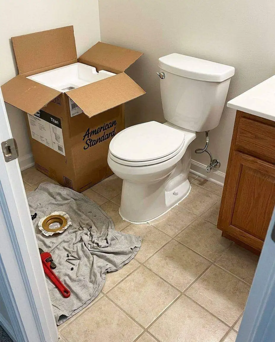New modern toilet installed in the bathroom