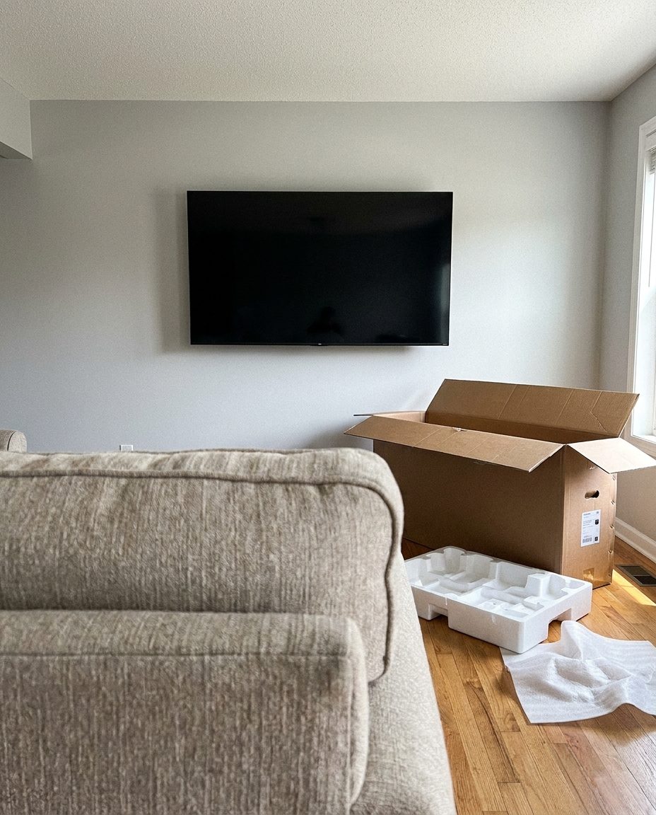 TV mounted on the wall with no visible cables