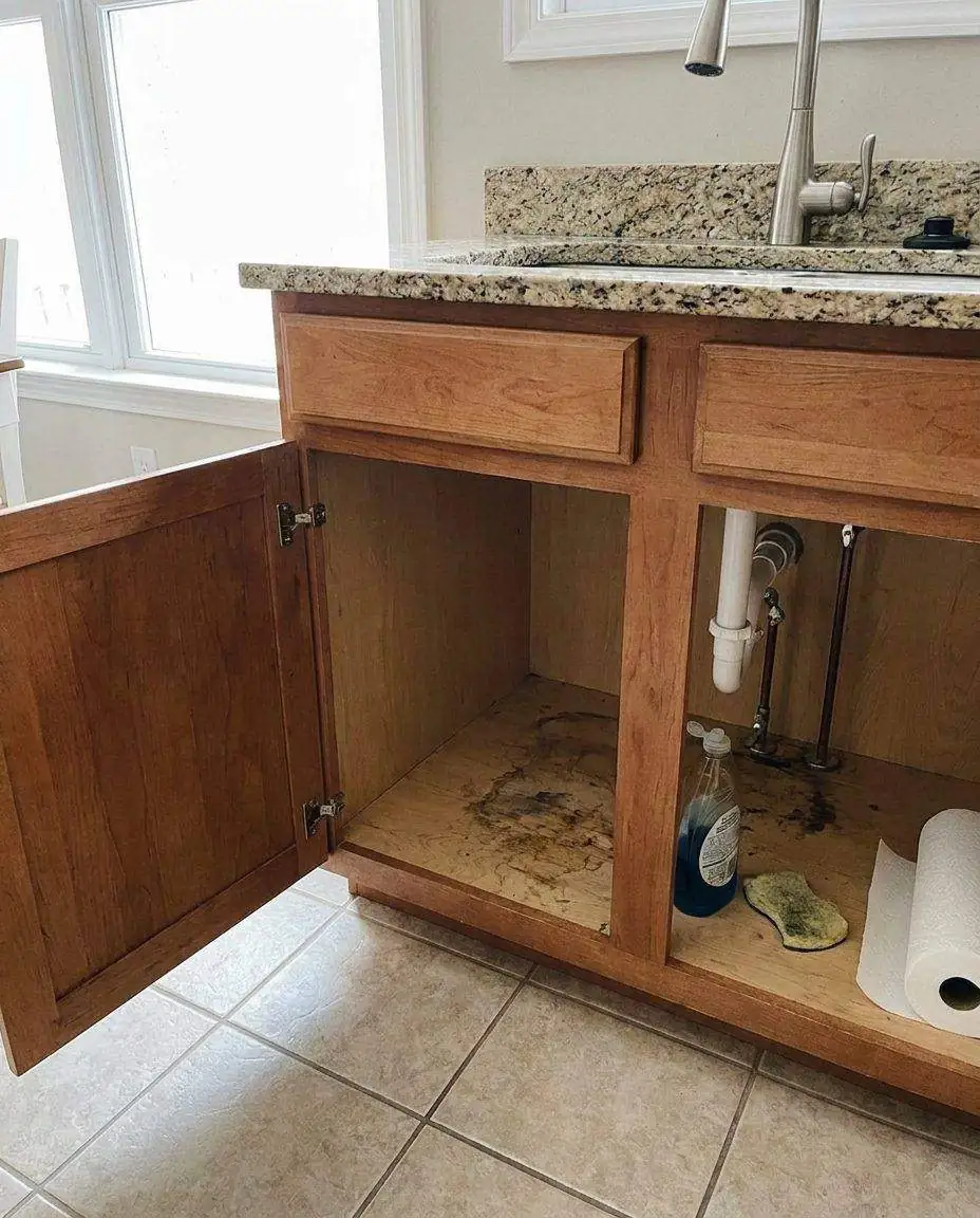 Cabinet under the sink before water filter installation